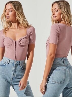 Astr Square Neck Bodysuit in Dusty Rose